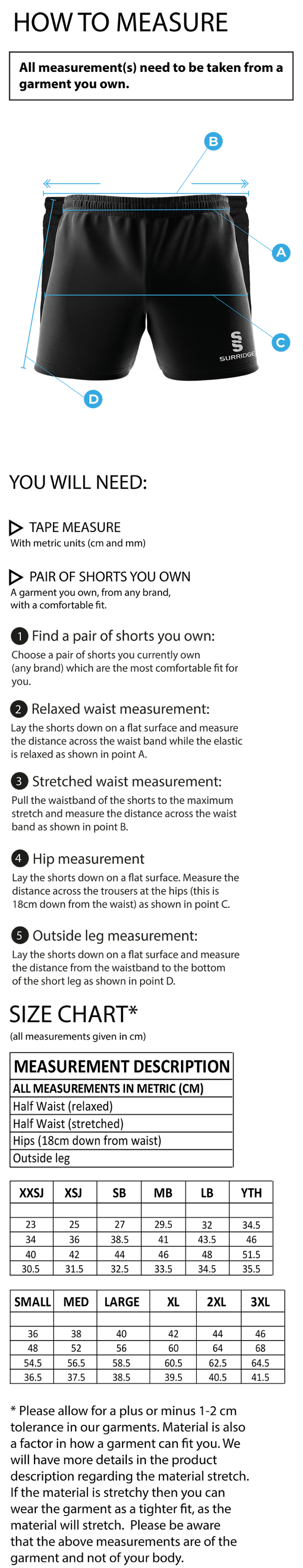 Aston University - Premier Rugby Short - Unisex Fit - Size Guide