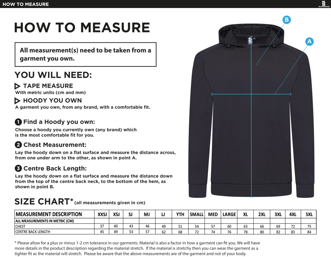 Aston University - Active Hoody - Unisex Fit - Size Guide