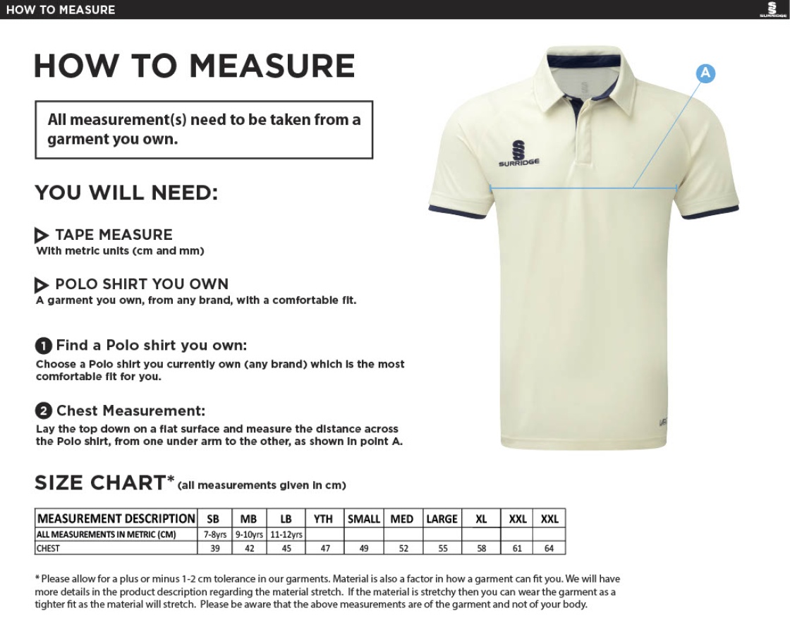Aston University - Dual Cricket Shirt - Short Sleeved - Size Guide