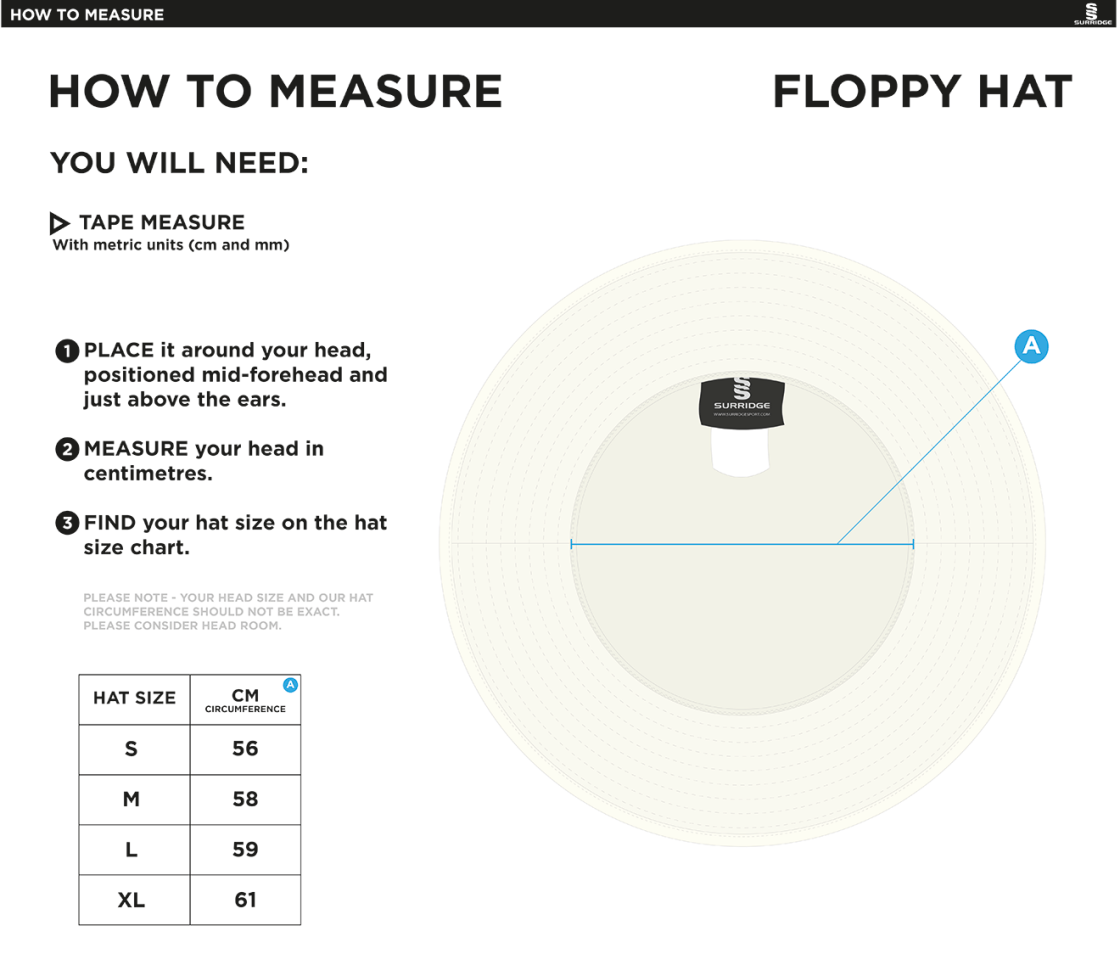 Aston University - Floppy Hat - Ivory - Size Guide