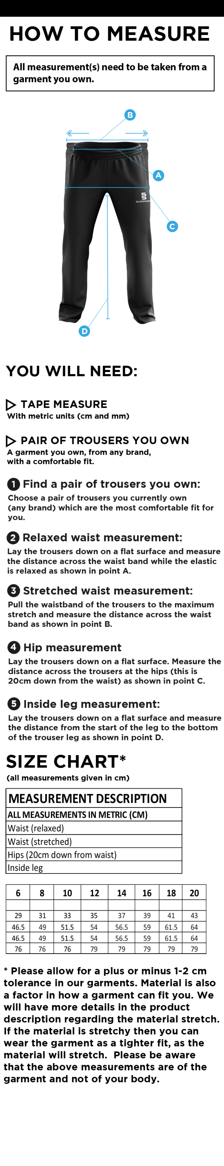 Aston University - Dual Poplin Track Pant - Women's Fit - Size Guide