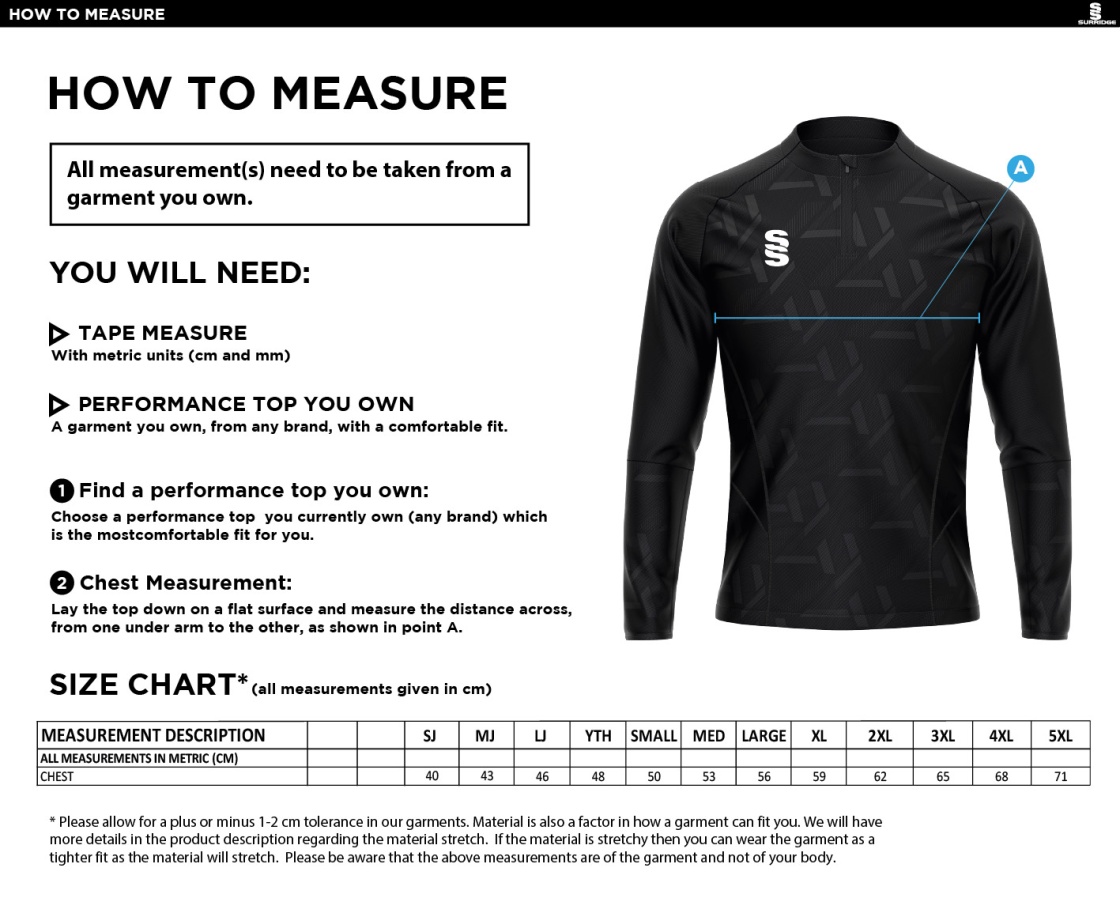 Aston University - Impact 1/4 Zip Performance Top - Black - Unisex Fit - Size Guide