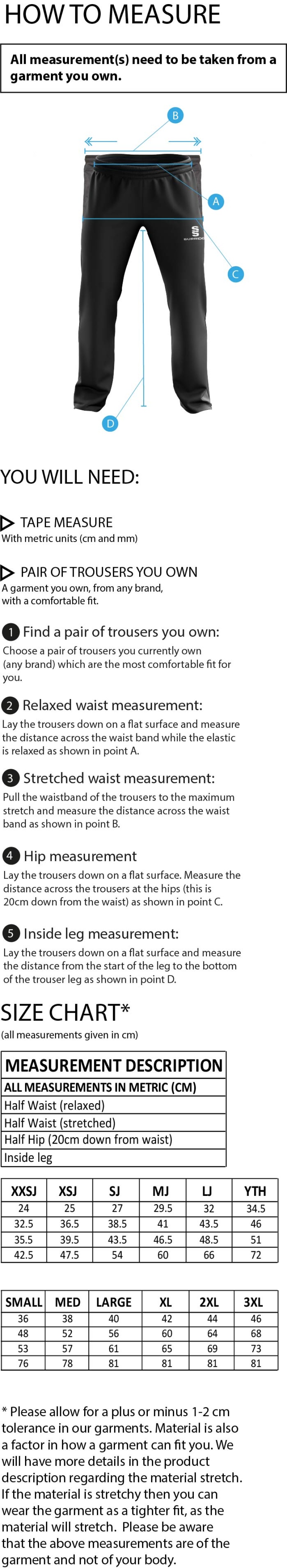 Aston University - Dual Poplin Track Pant - Unisex Fit - Size Guide