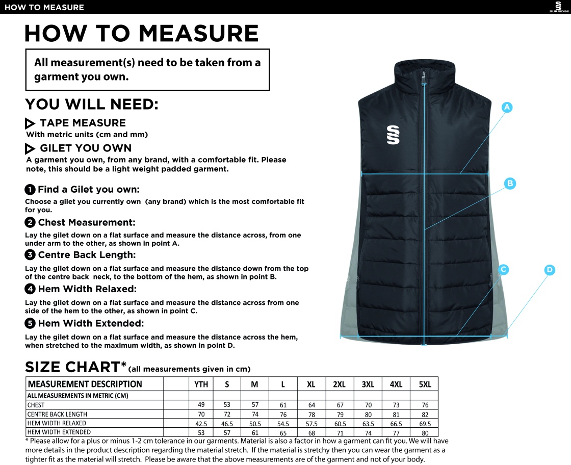 Aston University - Active Gilet - Unisex Fit - Size Guide