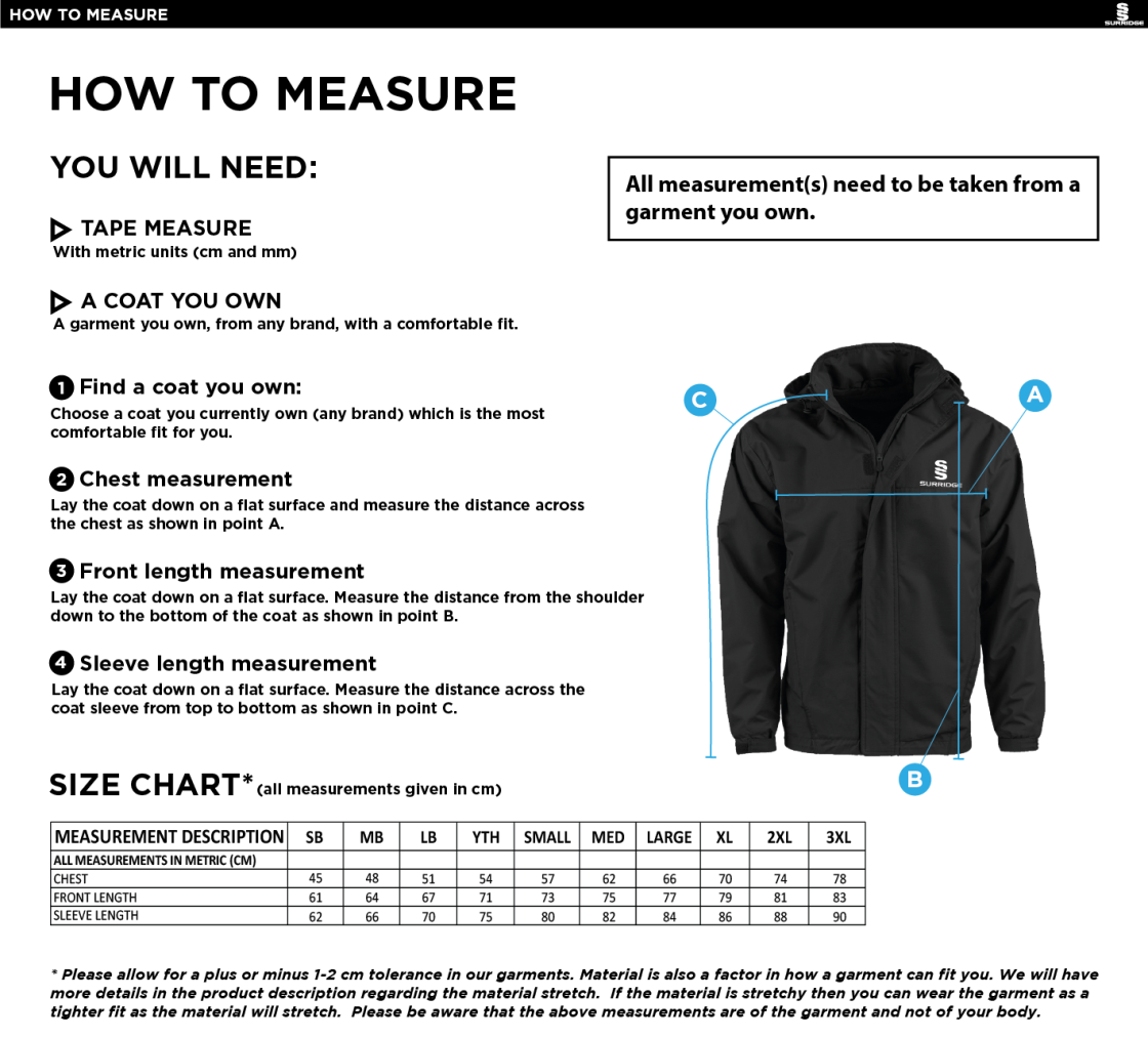 Aston University - Dual Fleece Lined Jacket - Unisex Fit - Size Guide
