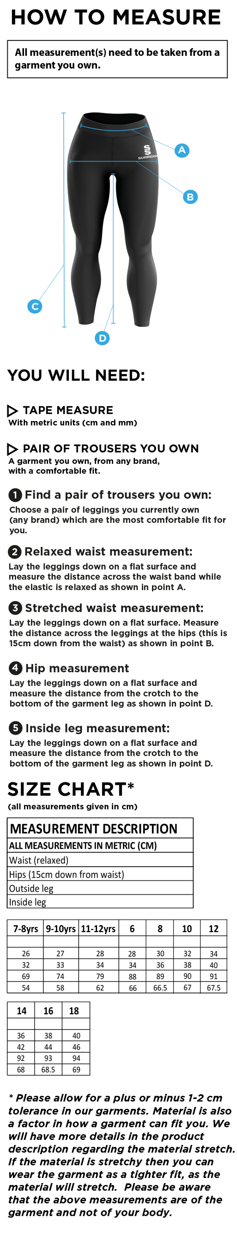 Aston University - Performance Full Length Leggings - Women's Fit - Size Guide