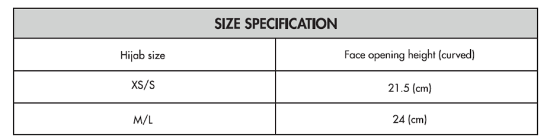 Aston University - Dual Sports Hijab - Size Guide