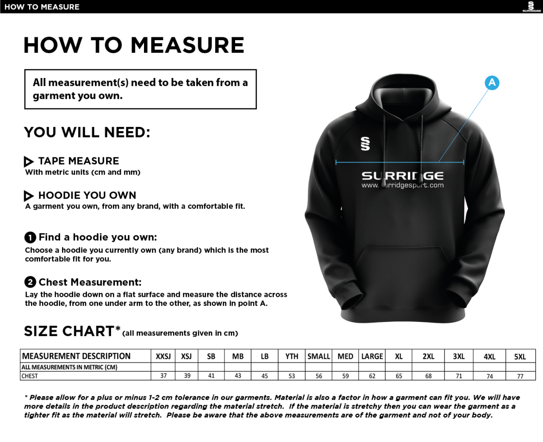 ASTON UNIVERSITY OVERHEAD HOODIE - Size Guide