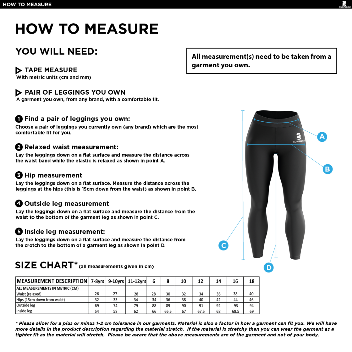 Aston University - Performance Full Length Leggings - Women's Fit - Size Guide