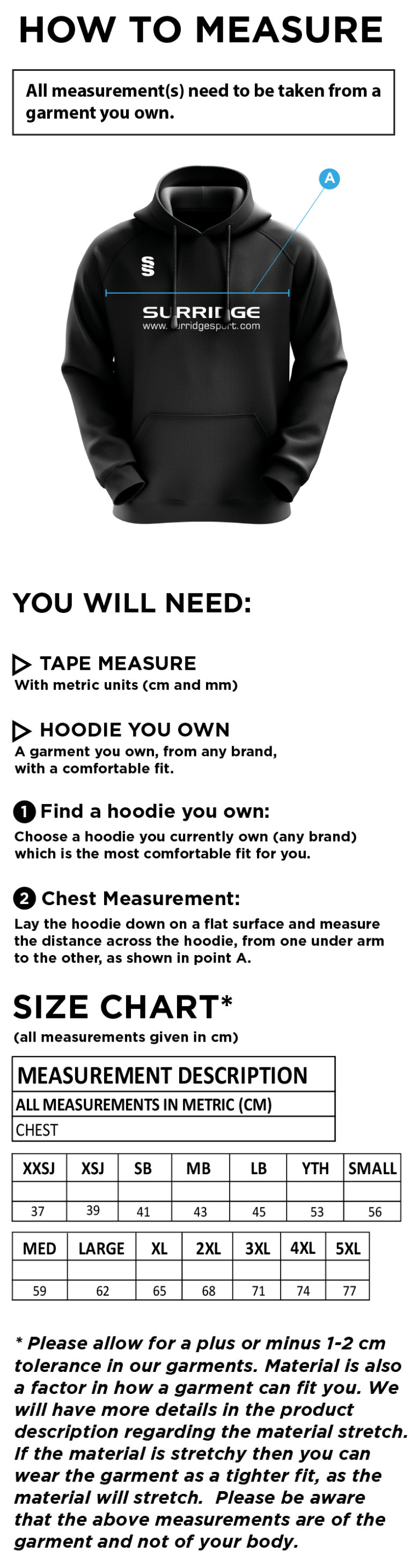 ASTON UNIVERSITY OVERHEAD HOODIE - Size Guide