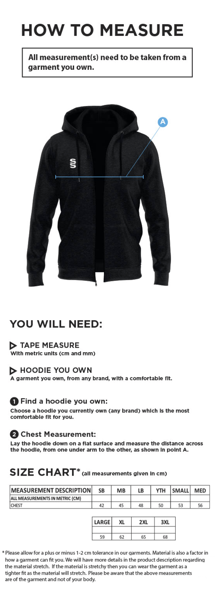 Aston University - Dual Full Zip Hoody - Unisex Fit - Size Guide