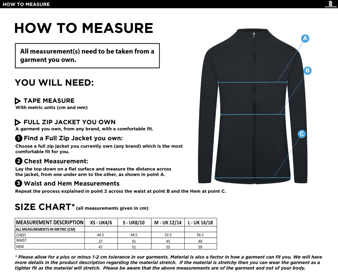Aston University -ACTIVE PRESENTATION JACKET - Womens Fit - Size Guide
