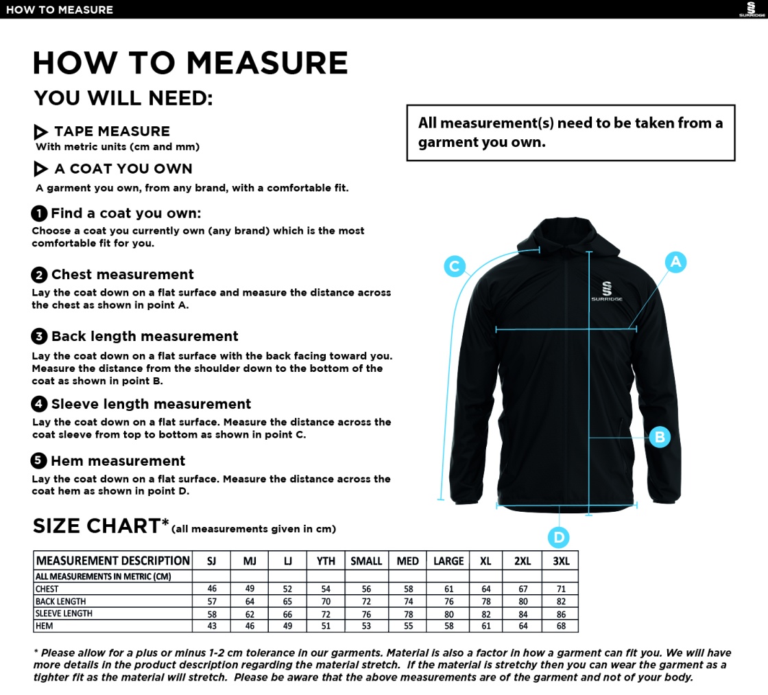 Aston University - Dual Elite 1/4 Zip Hoody / Rain Jacket - Unisex Fit - Size Guide