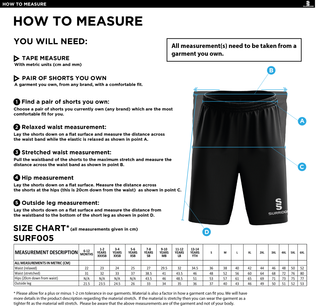 Aston University - Match Short - Unisex Fit - Size Guide