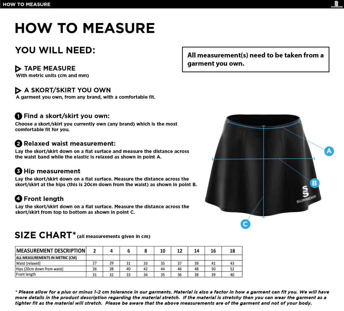 Blade Skort : Black - Size Guide