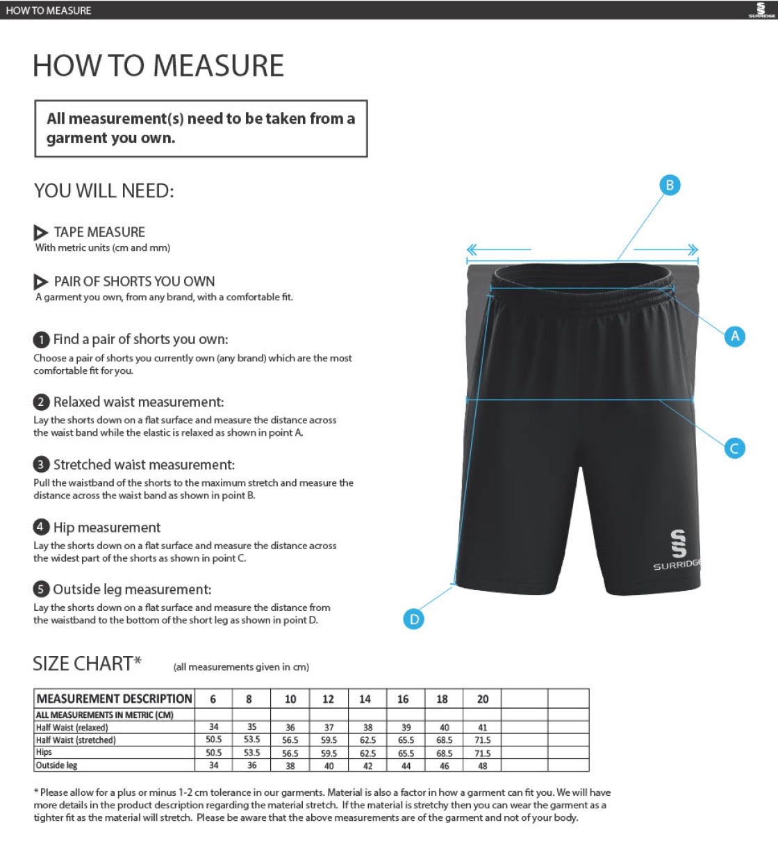 Aston University - Ripstop Pocketed Shorts - Women's Fit - Size Guide
