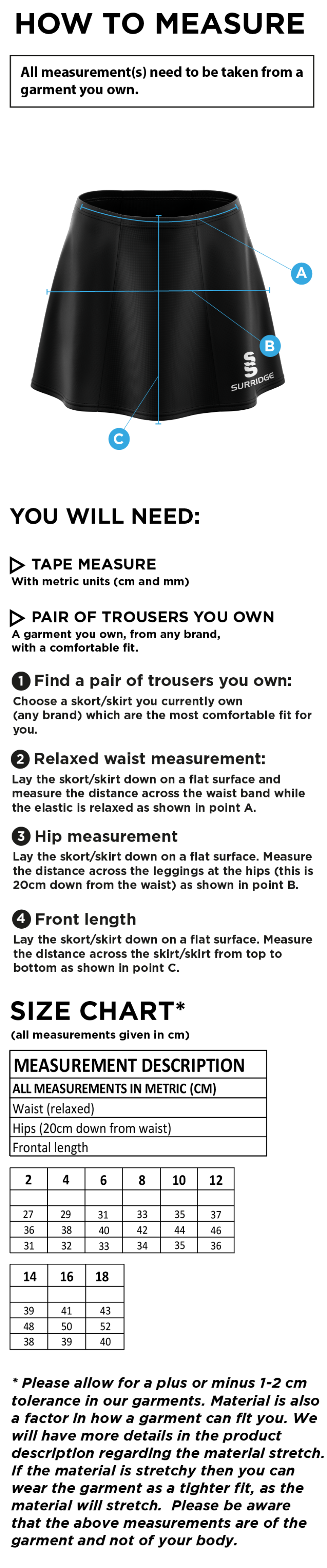 Blade Skort : Red - Size Guide