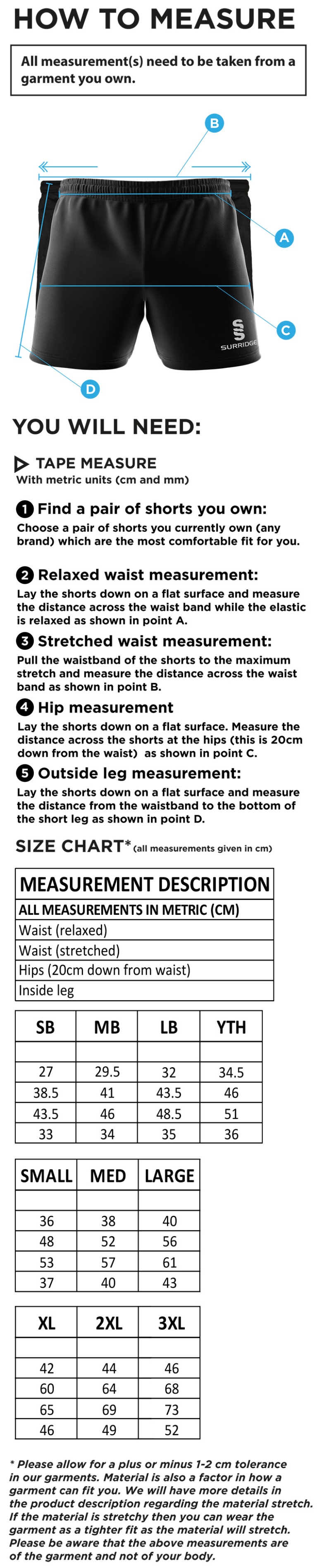 Aston University - Performance Gym Short - Unisex Fit - Size Guide