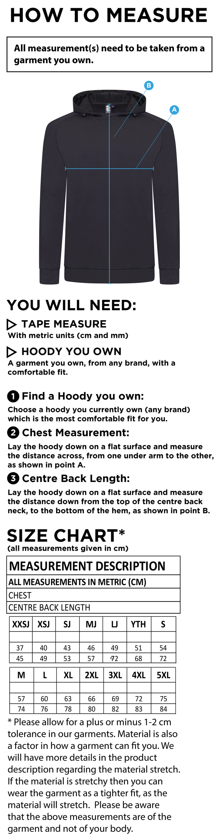 Aston University - Active Hoody - Unisex Fit - Size Guide