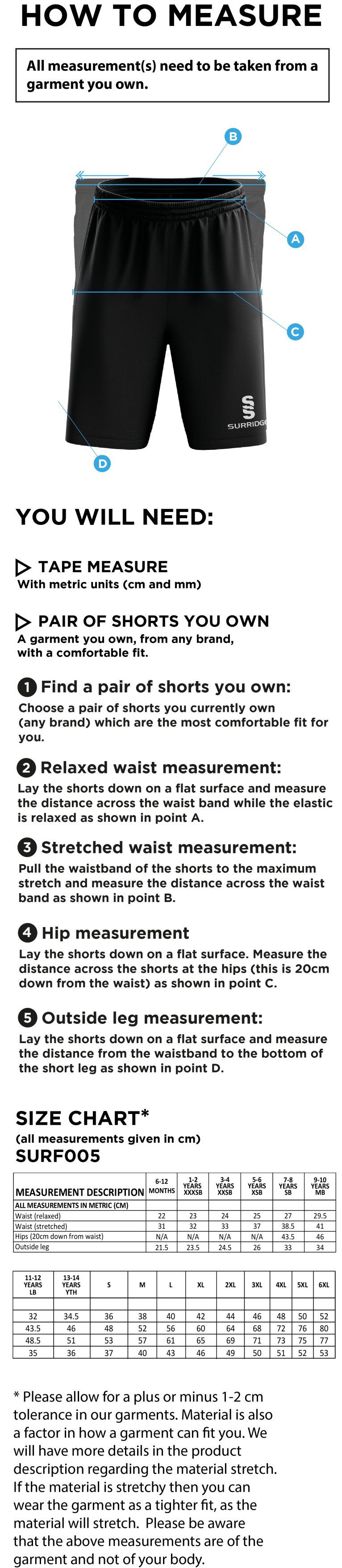 Aston University - Match Short - Unisex Fit - Size Guide