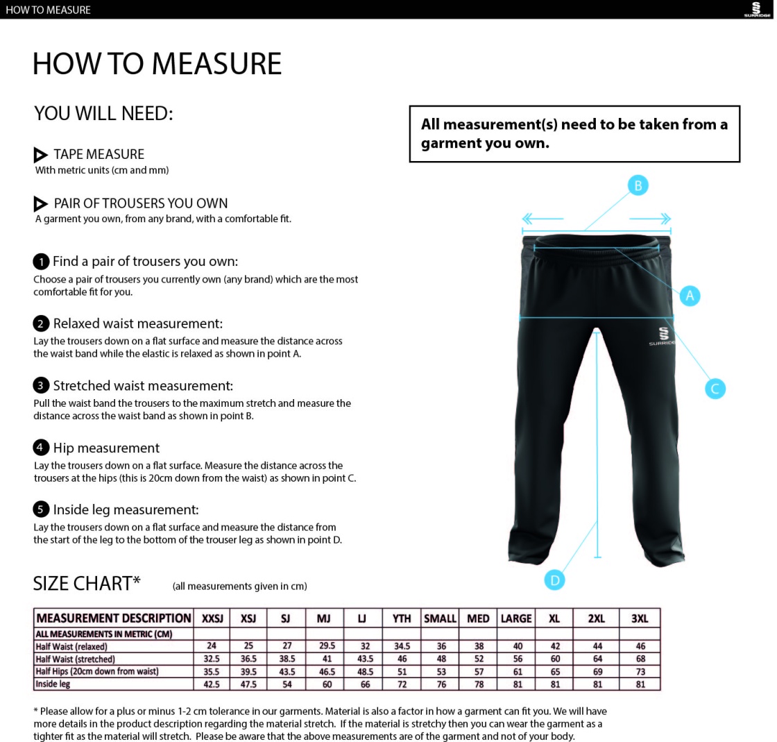 Aston University - Dual Poplin Track Pant - Unisex Fit - Size Guide