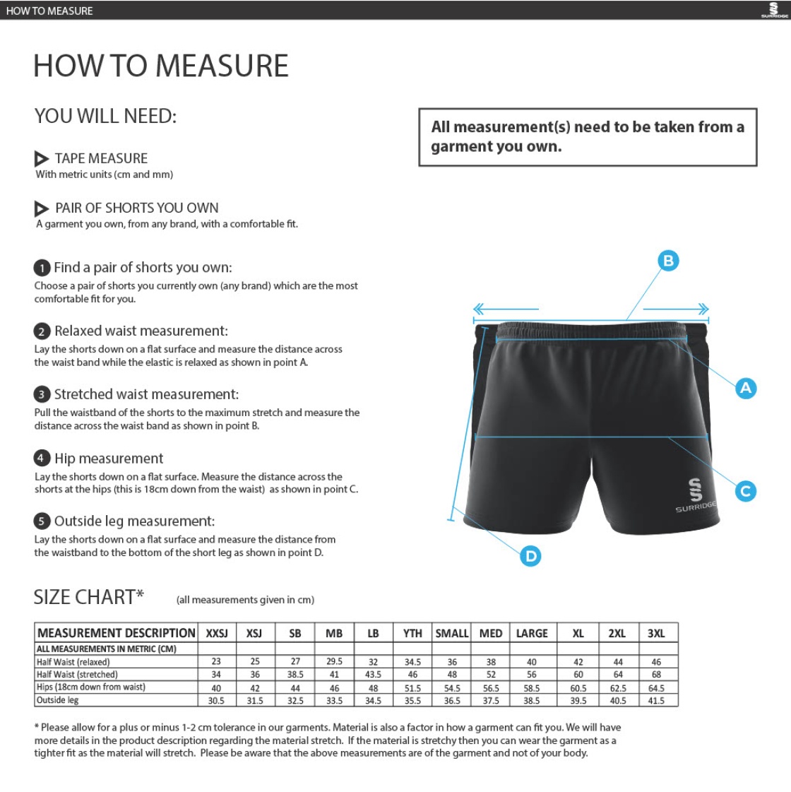 Aston University - Premier Rugby Short - Unisex Fit - Size Guide