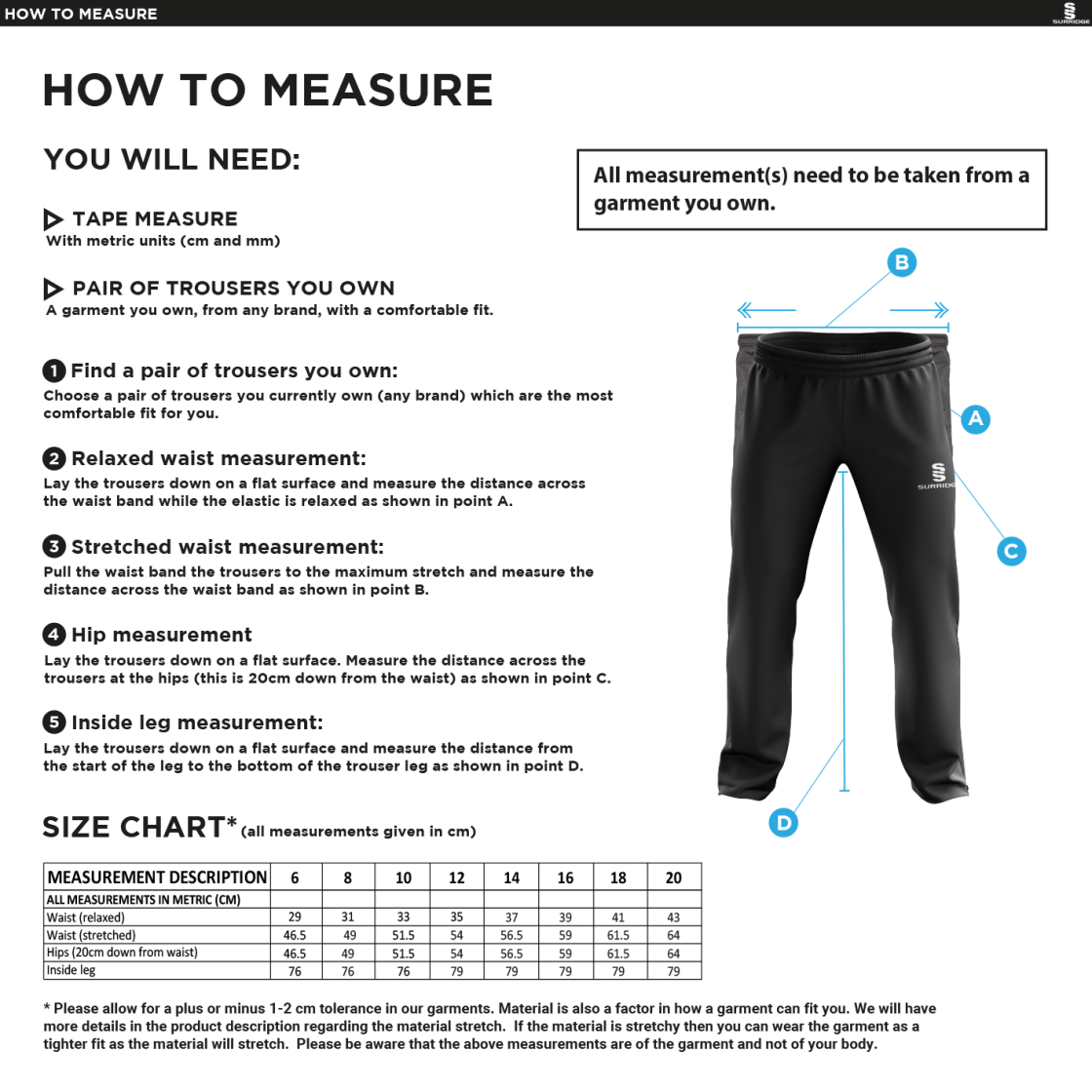 Aston University - Dual Poplin Track Pant - Women's Fit - Size Guide