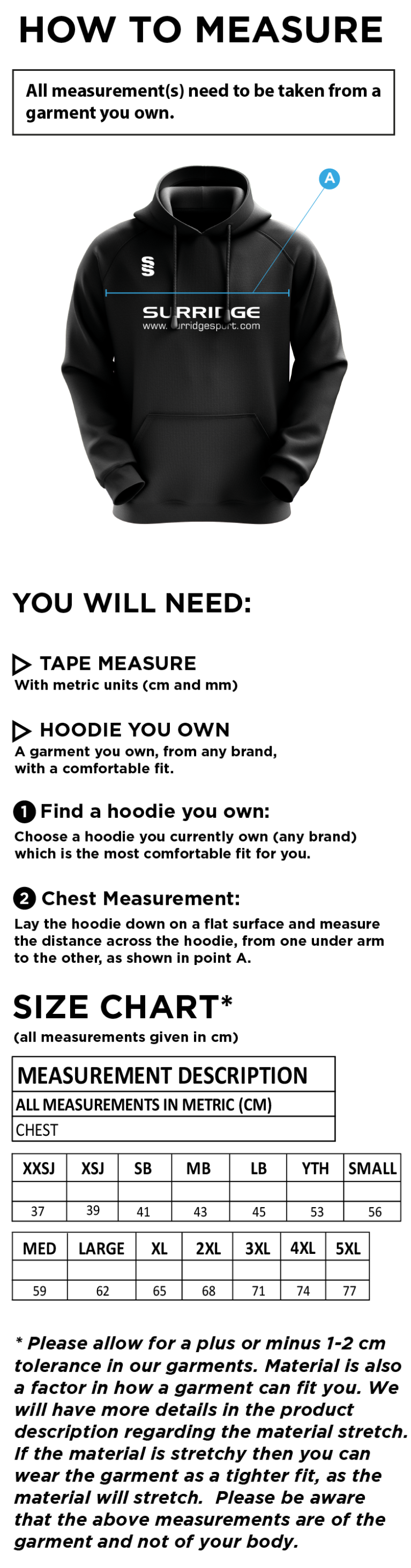 Aston University - Bespoke Overhead Hoody - Unisex Fit - Size Guide
