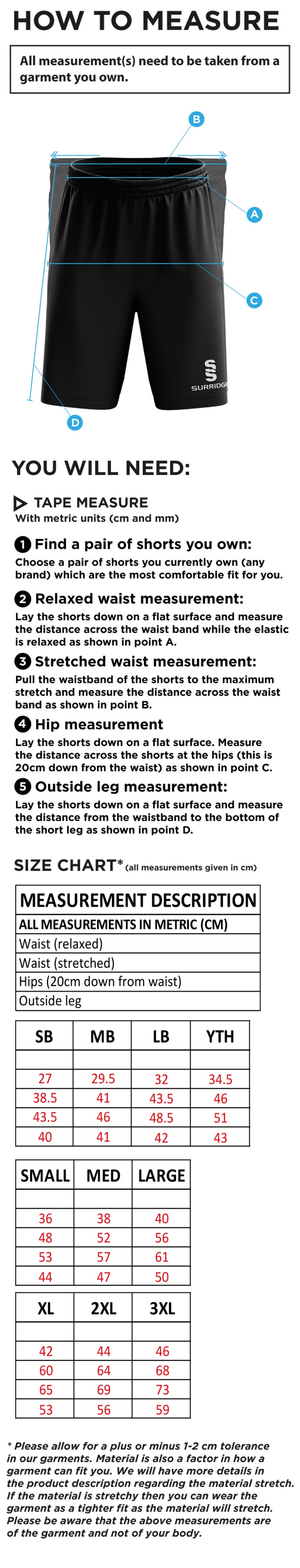 Aston University - Blade Shorts - Unisex Fit - Size Guide