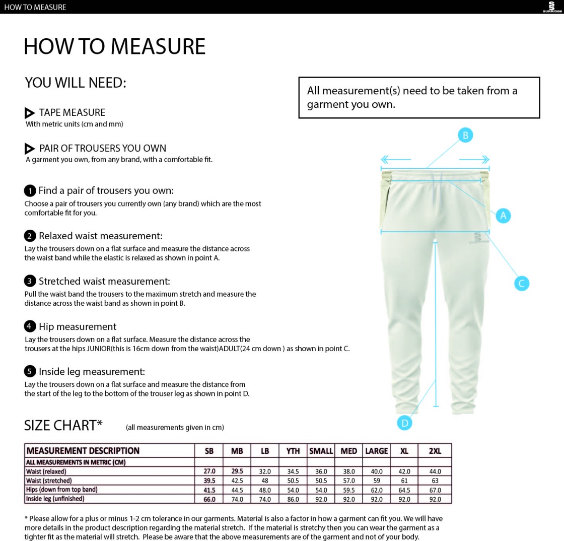 Aston University - Ergo Playing Pant - Size Guide