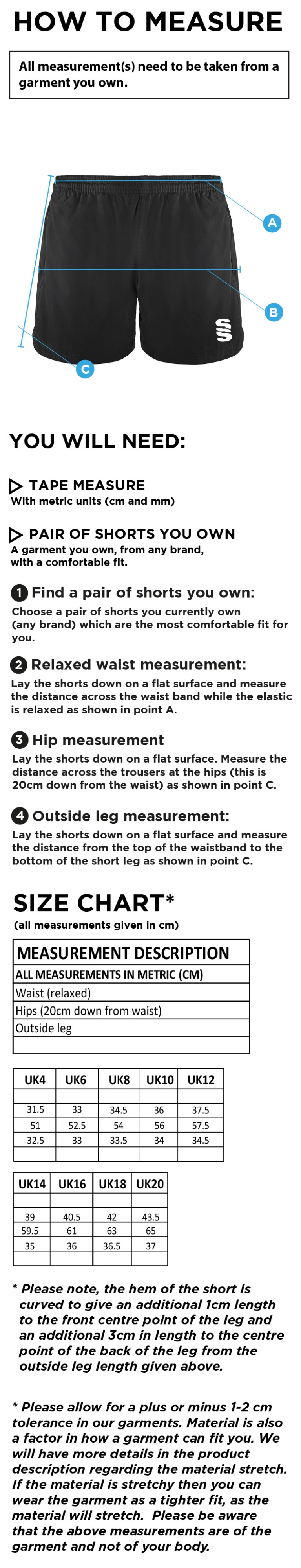 Aston University - Performance Gym Short - Women's Fit - Size Guide