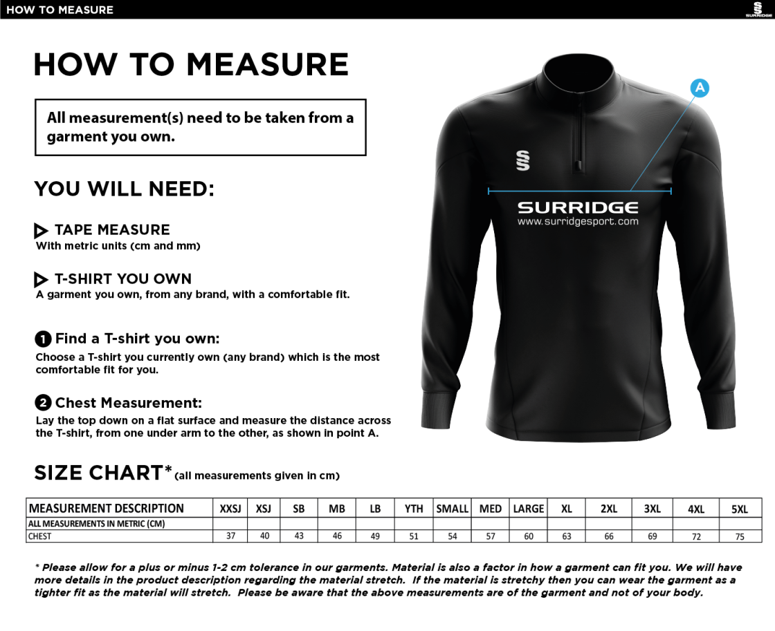 Aston University - Bespoke Performance Top - Unisex Fit - Size Guide