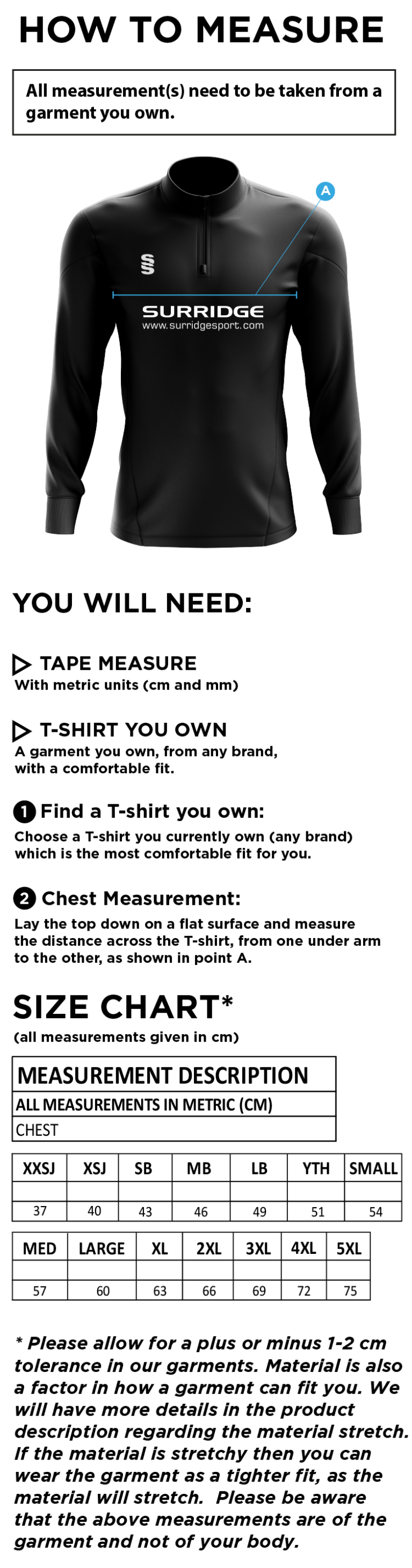 Aston University - Bespoke Performance Top - Unisex Fit - Size Guide