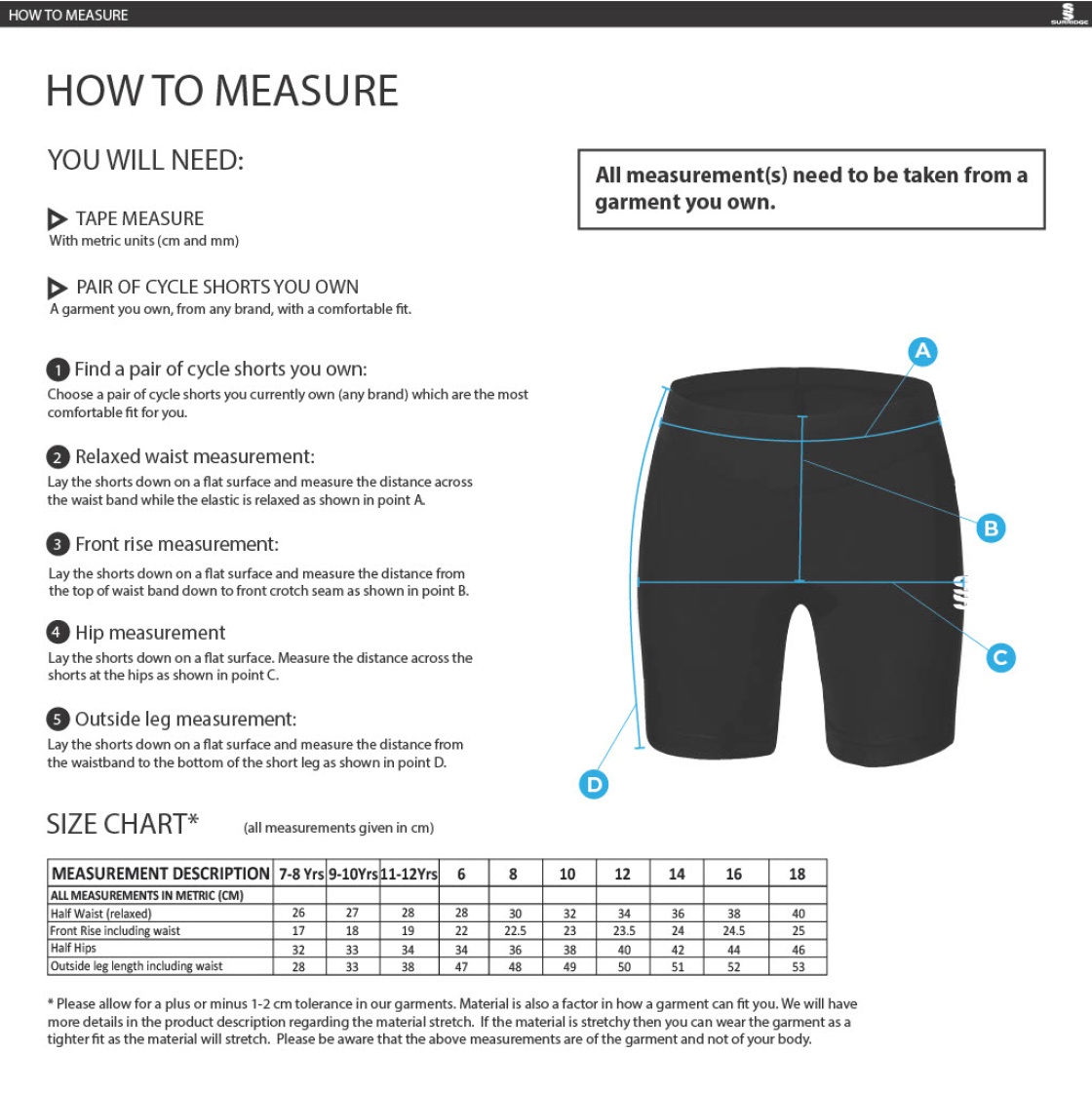 Aston University - Dual Cycling Short - Women's Fit - Size Guide