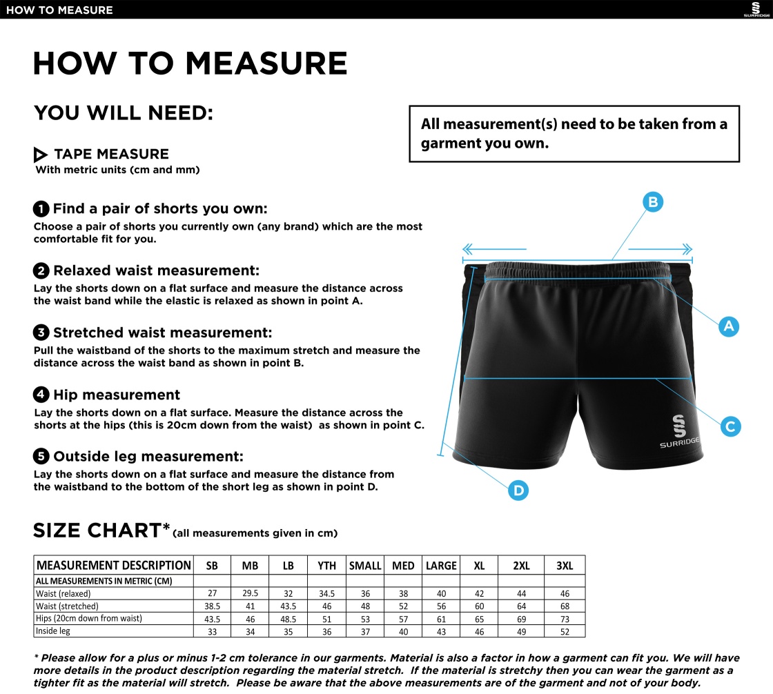 Aston University - Performance Gym Short - Unisex Fit - Size Guide