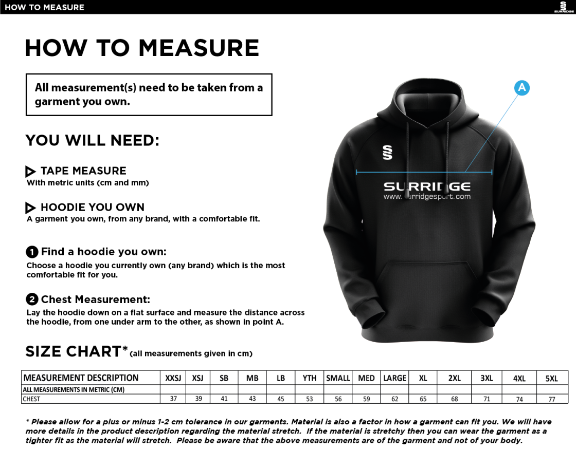 Aston University - Bespoke Overhead Hoody - Unisex Fit - Size Guide