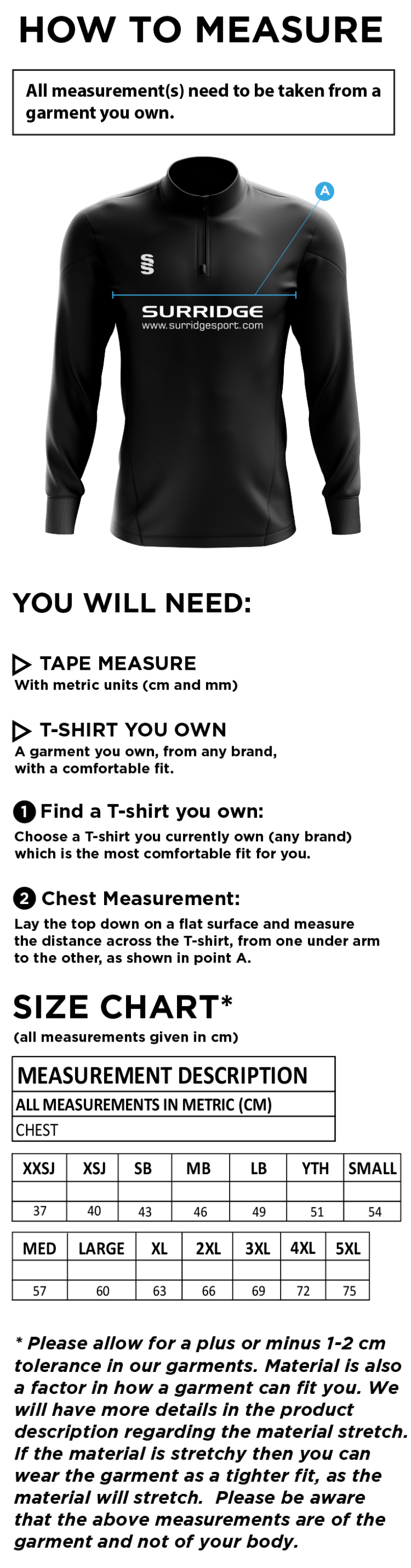 ASTON UNIVERSITY PERFORMANCE TOP - Size Guide