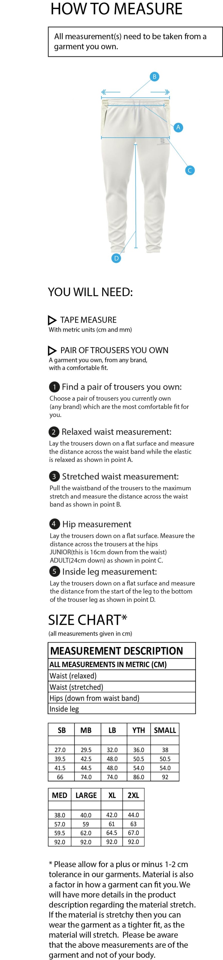 Aston University - Ergo Playing Pant - Size Guide