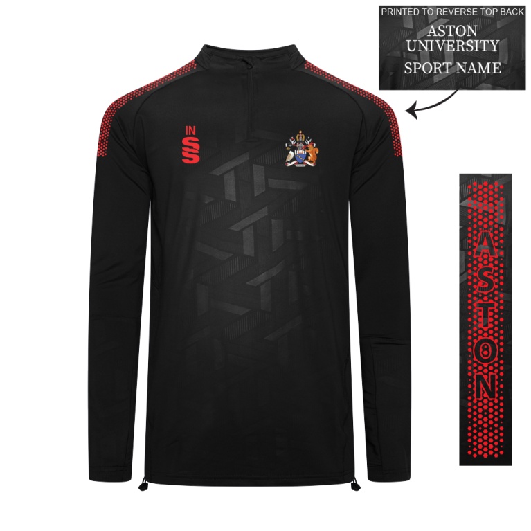 Aston University - Impact 1/4 Zip Performance Top - Black - Unisex Fit