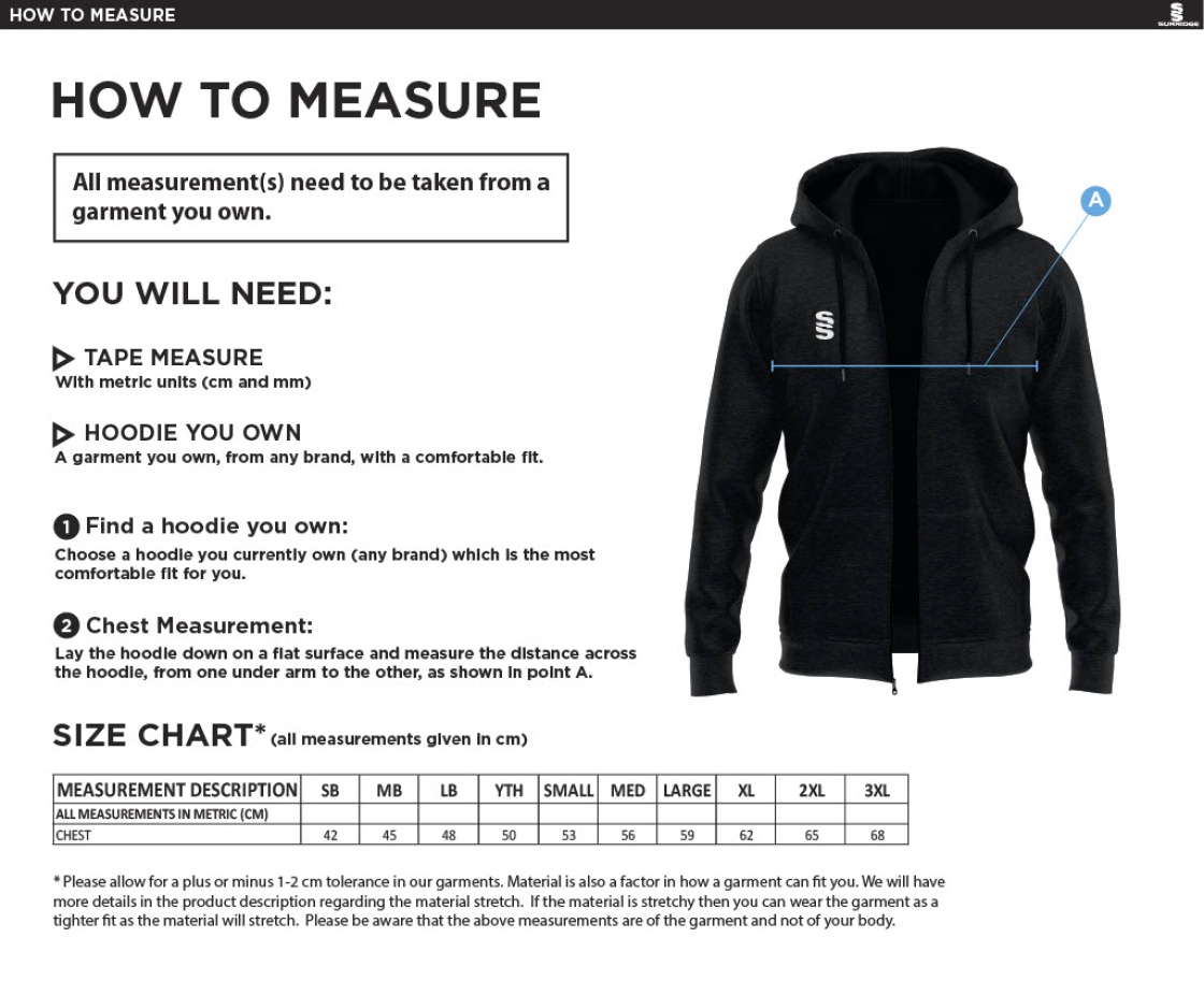 Aston University - Dual Full Zip Hoody - Unisex Fit - Size Guide