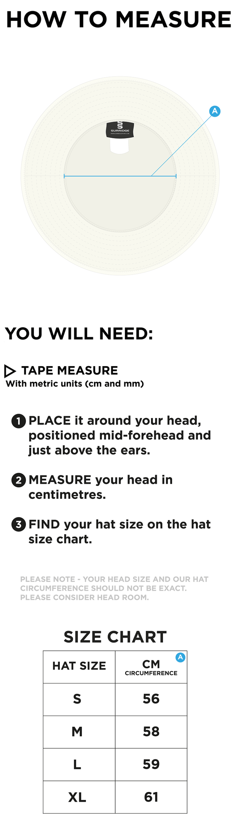Aston University - Floppy Hat - Ivory - Size Guide