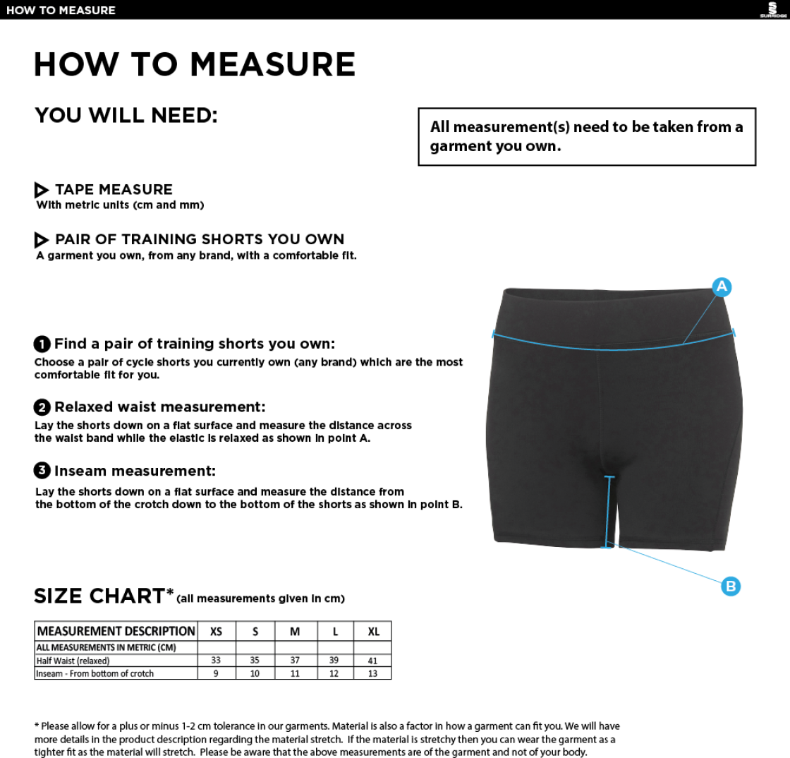 Aston University - Training Shorts - Women's Fit - Size Guide